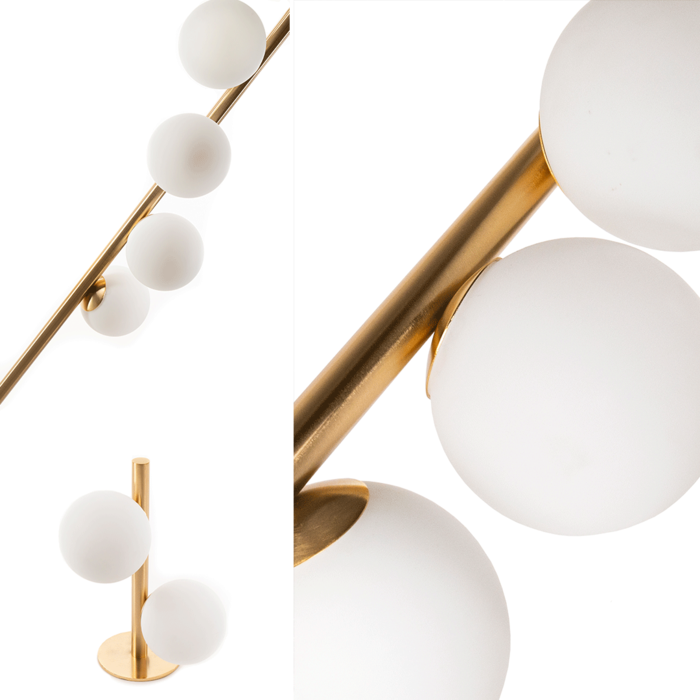 lampadario e lampada con sfere bianche in vetro satinato