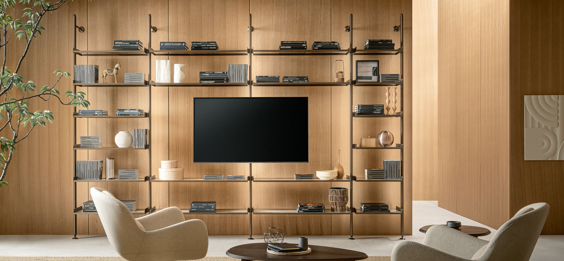 Libreria componibile moderna con braccio porta TV - Techwall - Riflessi