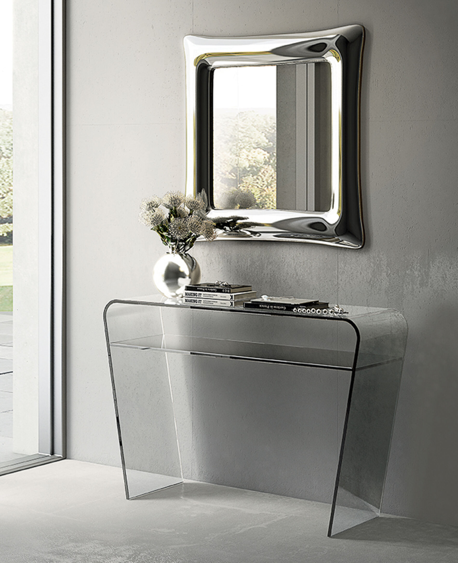 Consolle cristallo ideale per ingresso, entrata, soggiorno e salotto, elegante e dal design moderno - Saphiria, Riflessi