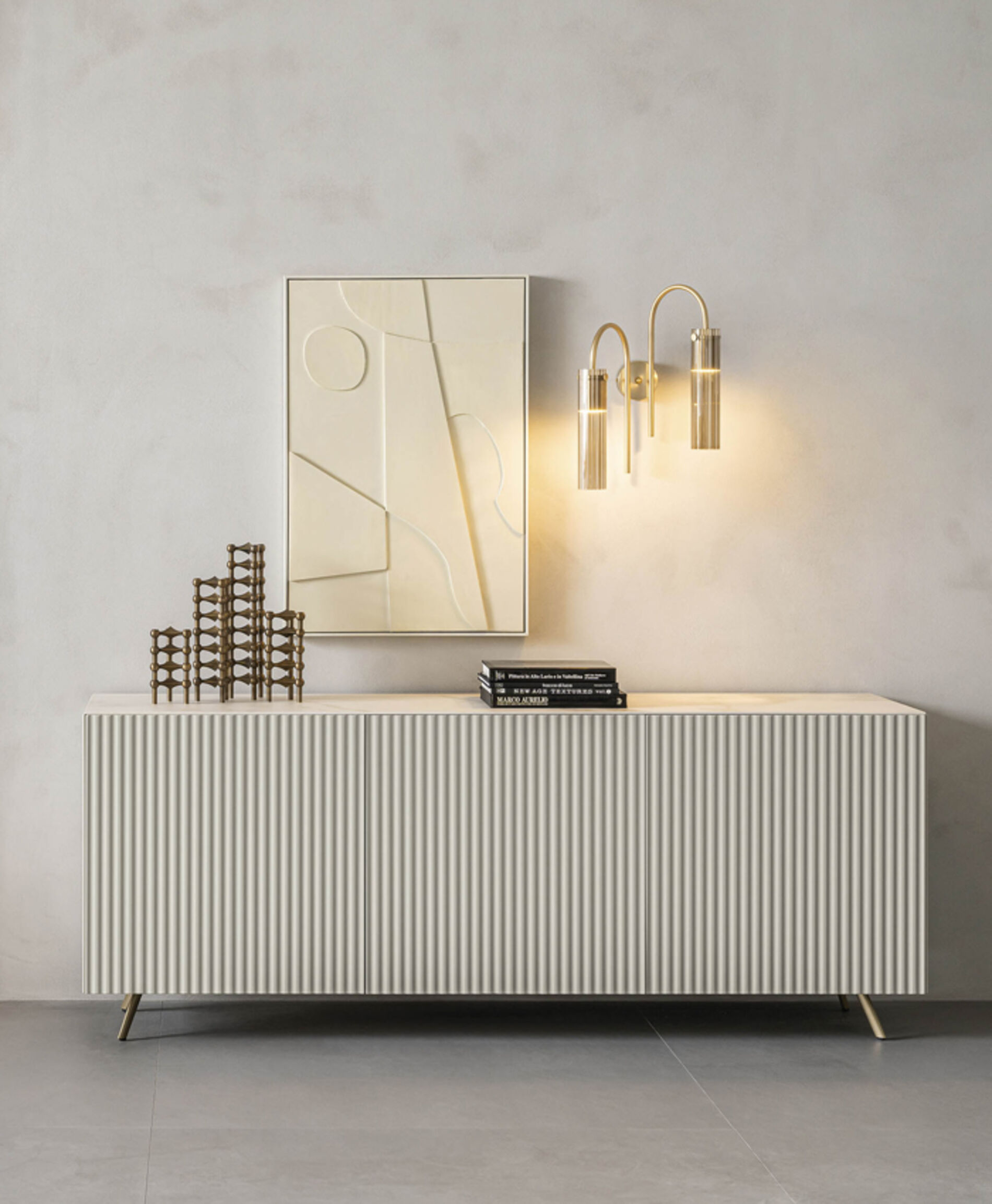 Madia moderna bianca in legno laccato - Onda, Riflessi