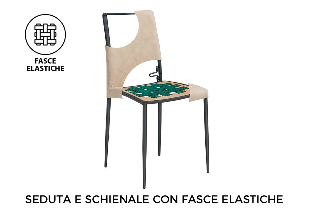 Sedie di design comode con seduta e schianale con fasce elastiche