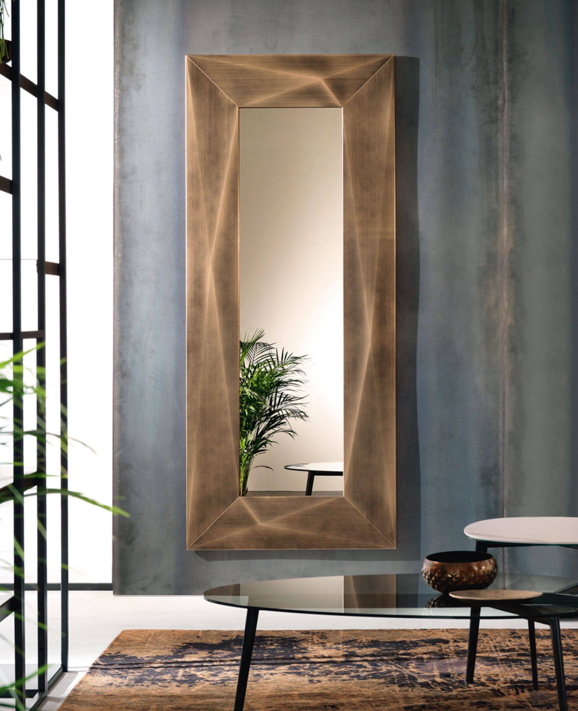 Specchio soggiorno rettangolare bronzato - Diamond, Riflessi