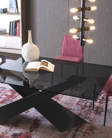 tavolo in cristallo, rettangolare  fumé