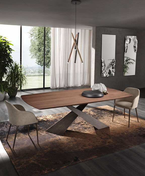 Tavolo di Design con piano in legno, Living Riflessi