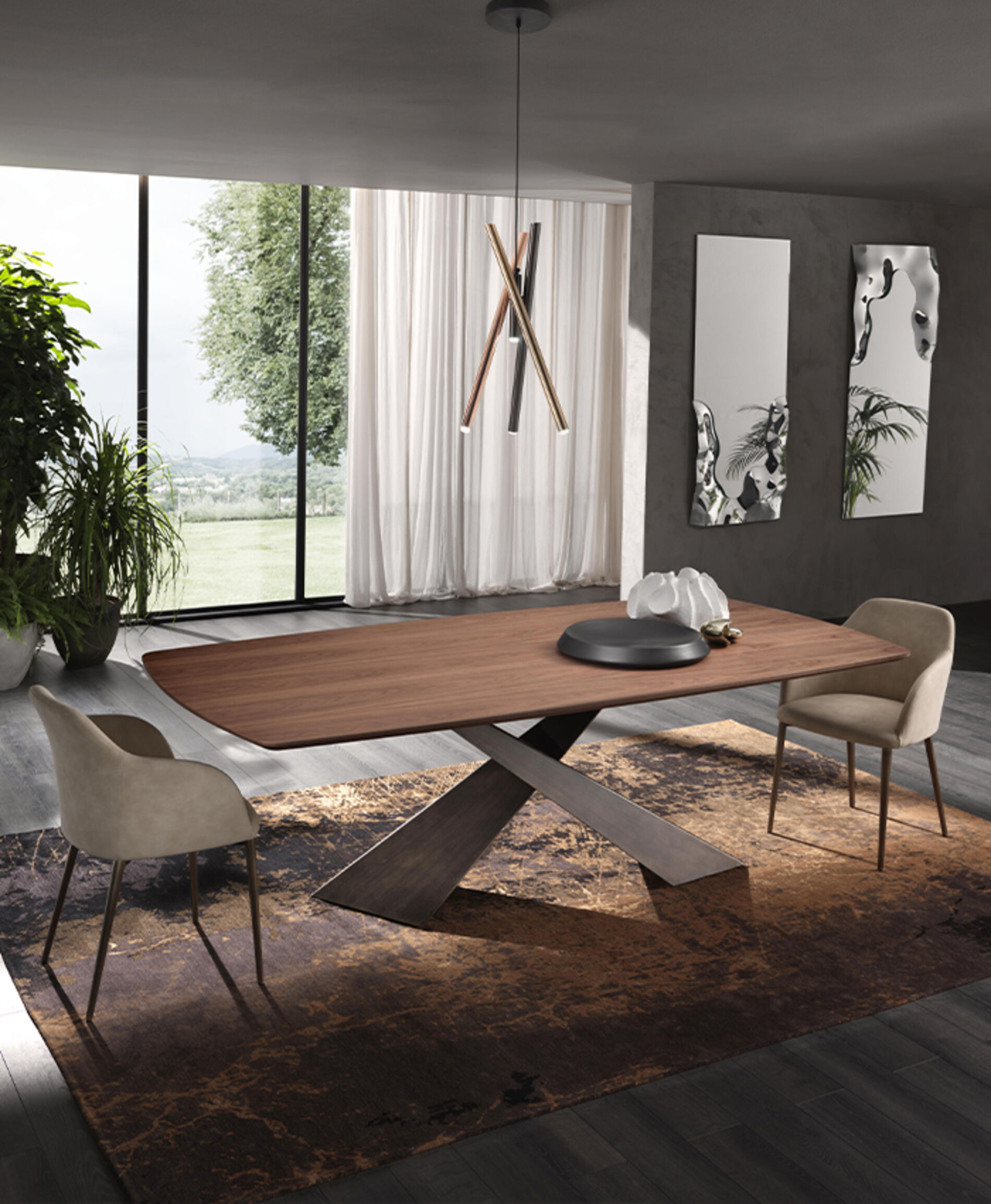 Tavolo di Design con piano in legno, Living Riflessi