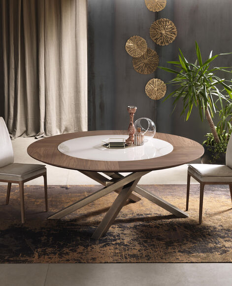 Tavolo in legno con inserto in ceramica