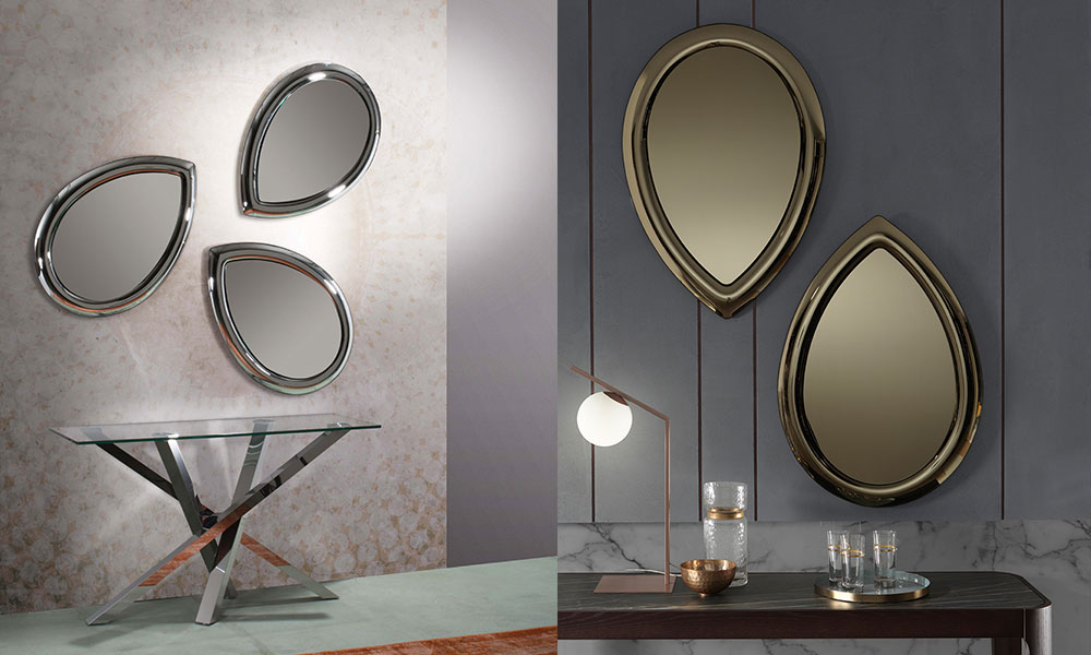 Fesjoy Set di 4 Pezzi Specchio da Parete Set Specchio in Vetro Ondulato 60x18,5 cm 